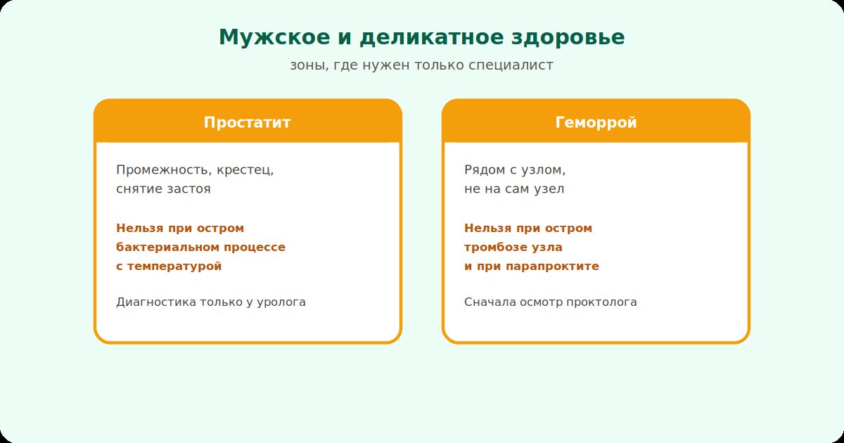Мужское и деликатное здоровье: осторожные зоны постановки при простатите и геморрое